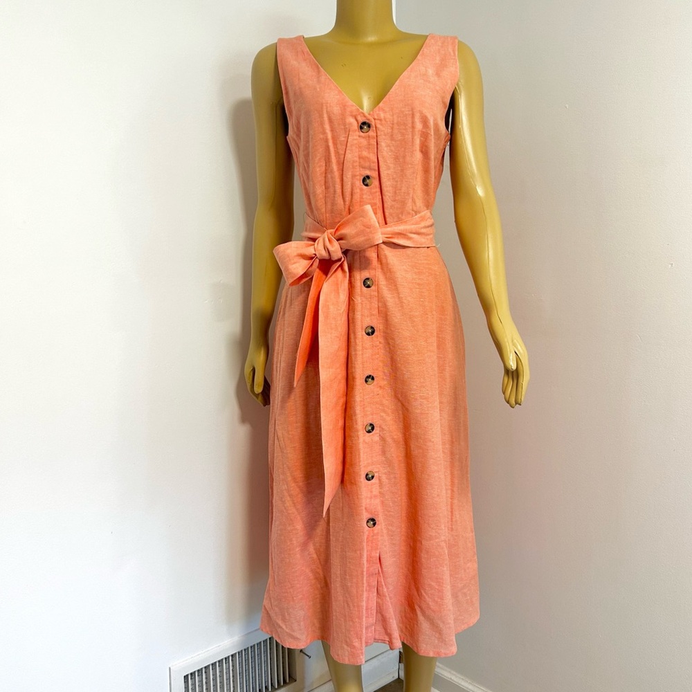 NWT Alex Marie SARA Coral Peach Pink Linen Cotton‎ Dress Size 4